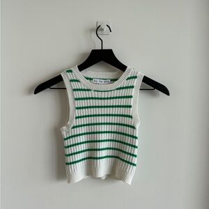 All The Ways Green and White Striped Crop Top